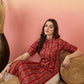 Anouk Red Chevron Printed Mandarin Collar Short Sleeves Cotton Kurta - Swadesiicart