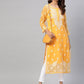 ADA Women Mustard & White Chikankari Embroidered Sustainable Kurta with Trousers & Inner | Swadesiicart