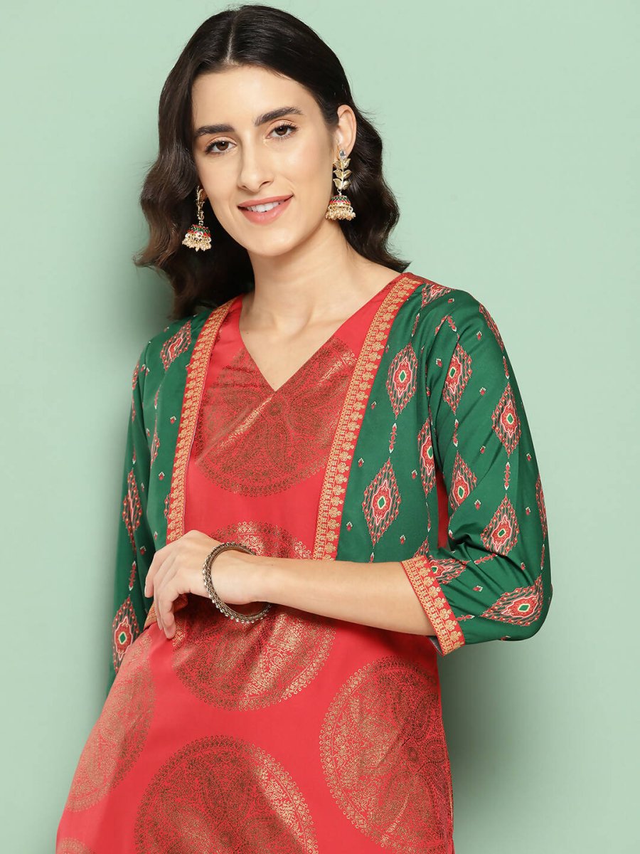 Ahalyaa Women's Traditional wear Kurta - Red | Swadesiicart