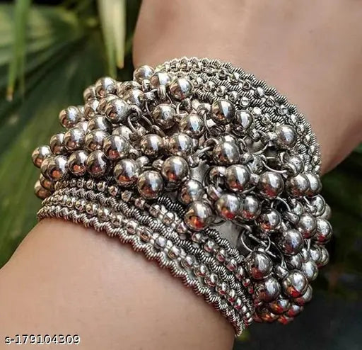 Tehzeeb Creations Women's Silver Colour Ghungroo Design Bracelet Necklace And Earrings - Swadesiicart