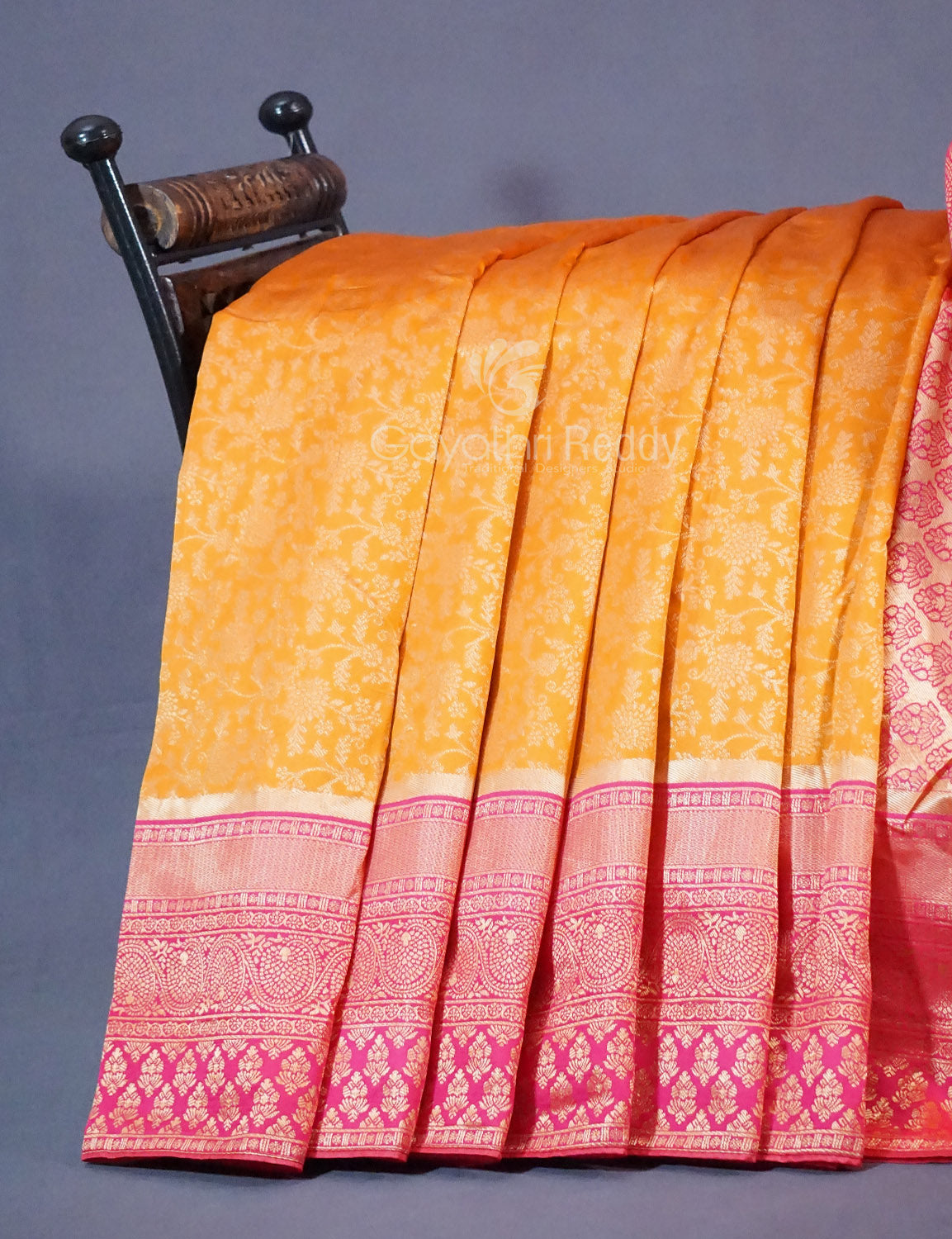 Shades of Yellow Floral Designbanaras Semi Silk Saree By Gayathri Reddy Designer Studio | Swadesiicart