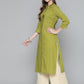 HERE&NOW Women Olive Green Solid Pure Cotton Kurta - Swadesiicart