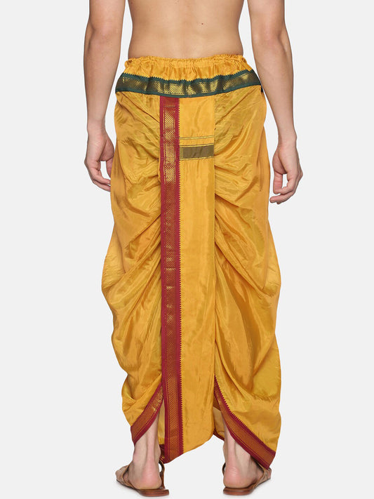 Sethukrishna Men Mustard-Yellow & Red Solid Readymade Dhoti | Swadesiicart
