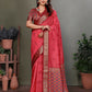 Joban Fashion Carrot Red Woven Design Banarasi Silk Sarees | Swadesiicart
