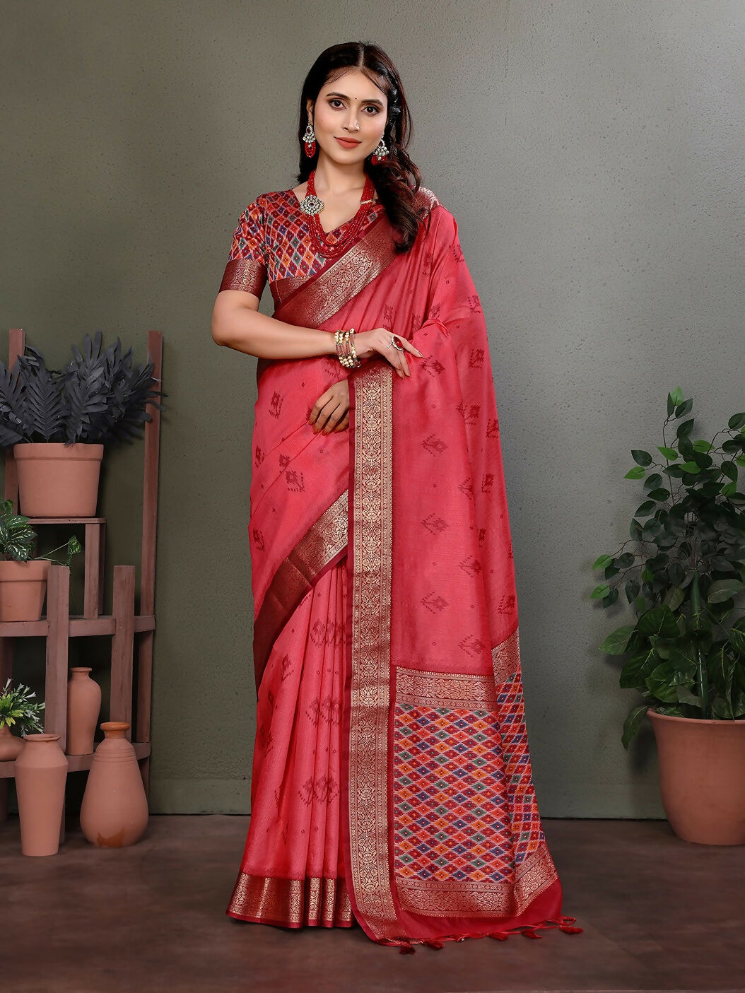 Joban Fashion Carrot Red Woven Design Banarasi Silk Sarees | Swadesiicart