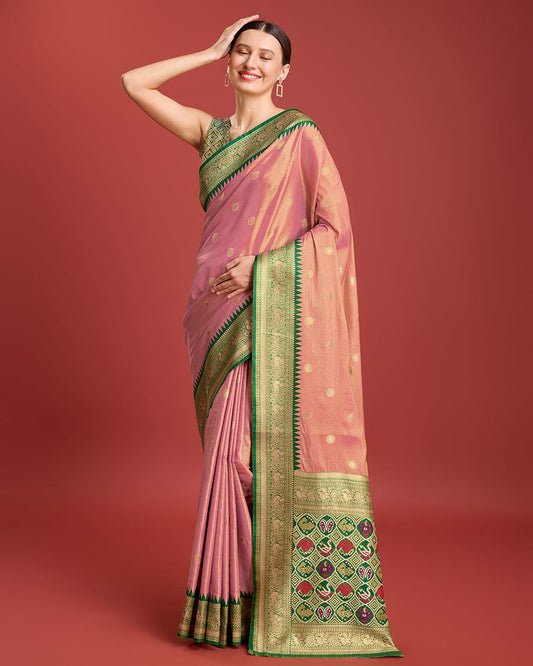 Monjolika Fashion Exquisite Designs With This Regal Rose Pink Patola Pallu Banarasi Tissue Silk Saree | Swadesiicart