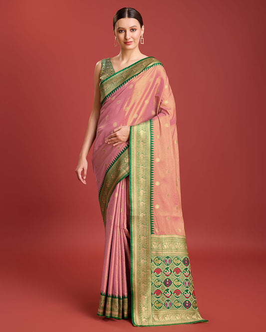 Monjolika Fashion Exquisite Designs With This Regal Rose Pink Patola Pallu Banarasi Tissue Silk Saree | Swadesiicart