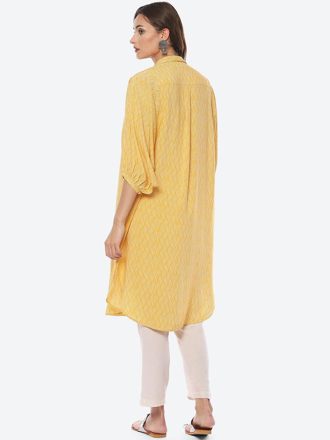 Biba Abstract Printed Batwing Sleeves Shirt Collar Kurta - Swadesiicart