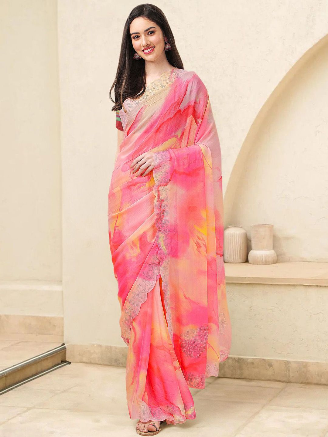 Mitera Tie and Dye Beads and Stones Ready to Wear Saree | Swadesiicart