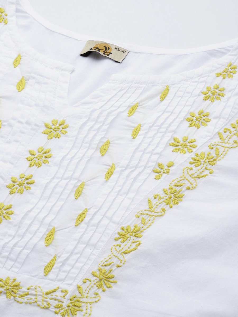 ADA Floral Embroidered Chikankari Kurta | Swadesiicart