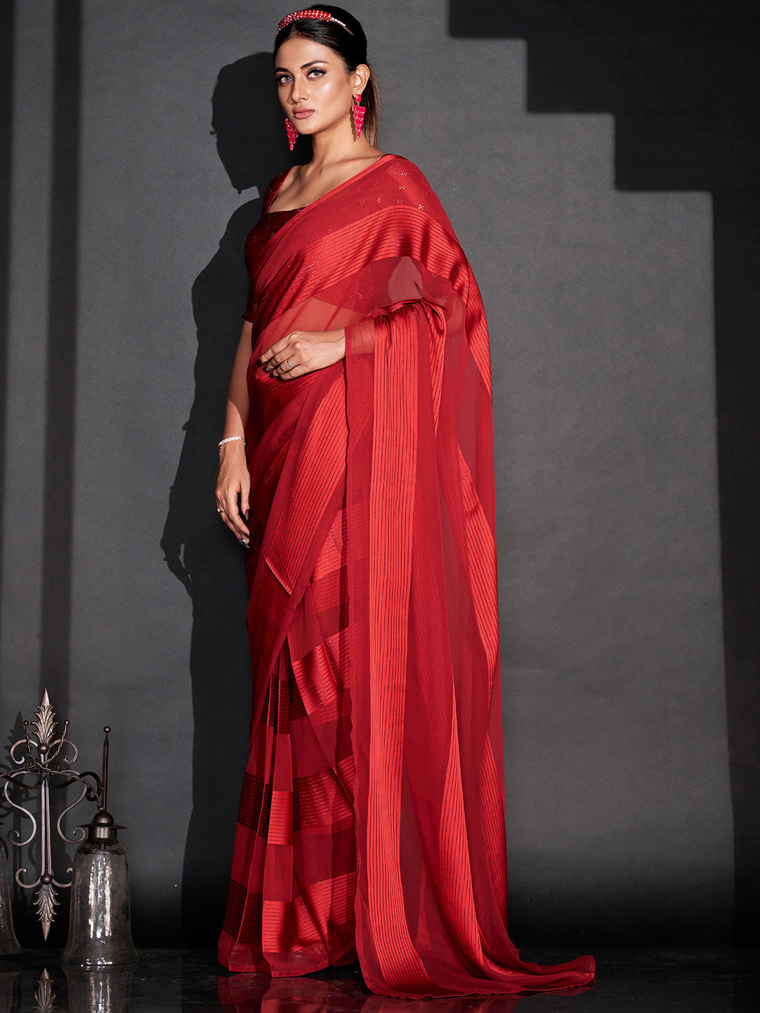 Tikhi Imli Striped Ready to Wear Saree | Swadesiicart