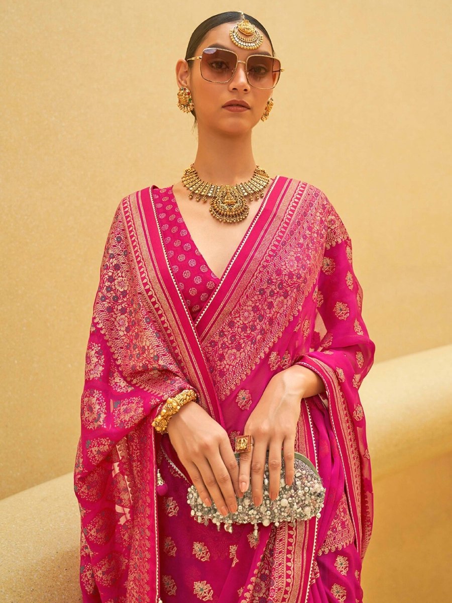 Anouk Ethnic Motifs Organza Banarasi Saree | Swadesiicart