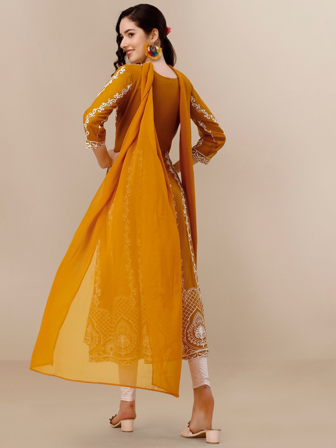 HERE&NOW Floral Lucknowi Chikankari Embroidered Georgette Anarkali Kurta with Dupatta | Swadesiicart
