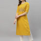 Kalini Women Yellow Floral Embroidered Thread Work Kurta | Swadesiicart