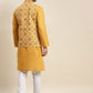 Sojanya Men Mustard Yellow Pure Cotton Kurta with Churidar & Nehru Jacket | Swadesiicart