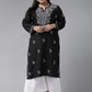 ADA Women Plus Size Black & White Chikankari Hand Embroidered Sustainable Straight Kurta | Swadesiicart
