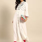 Anouk White Floral Yoke Design Mandarin Collar Mirror Work Cotton A-Line Kurta - Swadesiicart