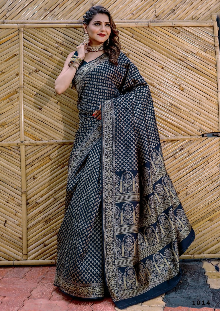 Partywear Designer Dark Blue Banarasi Silk Fancy Saree - Starwalk | Swadesiicart