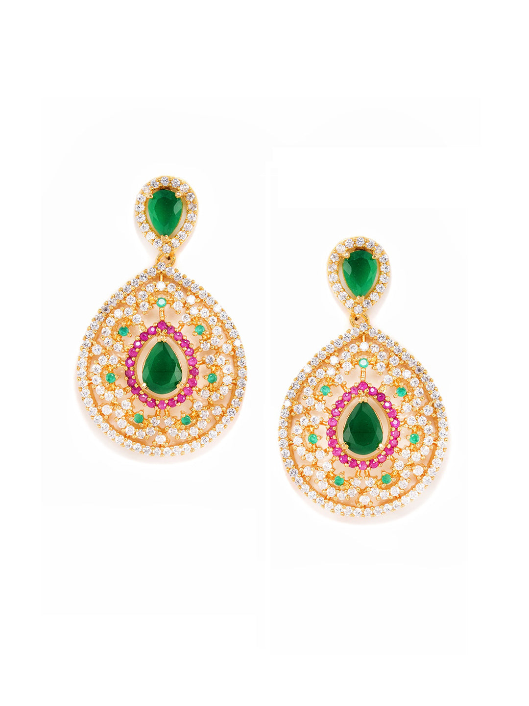 Saraf RS Jewellery Women Gold-Polished Multi Coloured AD Studded Pearl Mala & Earrings Set - Swadesiicart