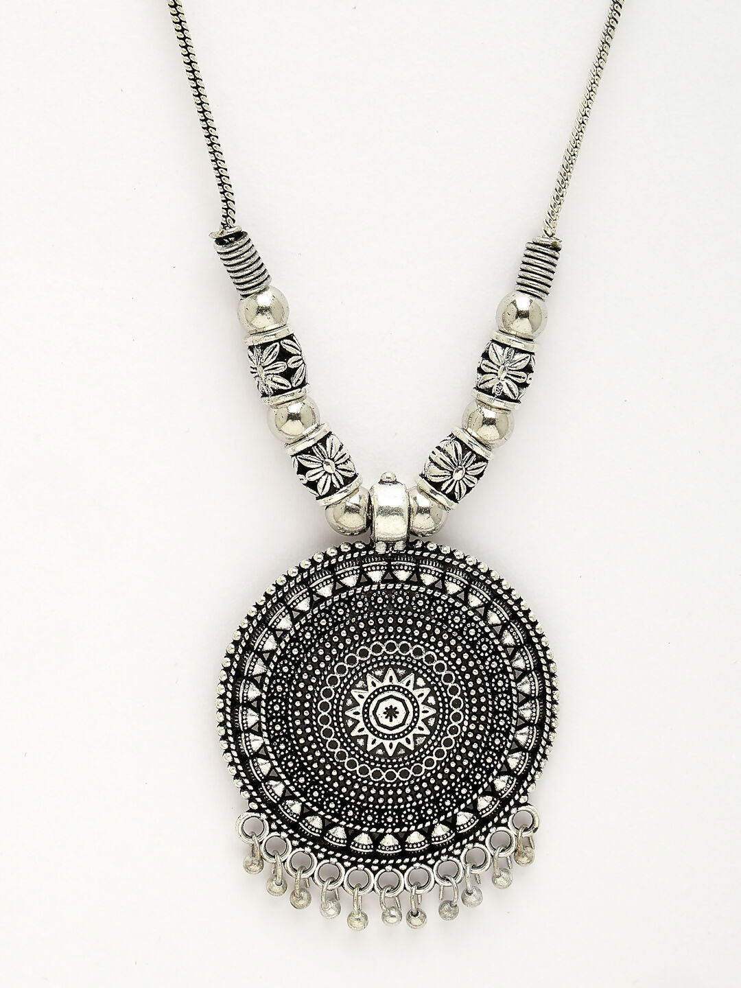 NVR Women's Silver-Toned Circular Shape Pendant with Chain | Swadesiicart