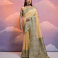 Vishnu Weaves Women's Cream Handloom Raw Silk Woven Border Saree with Blouse - Swadesiicart