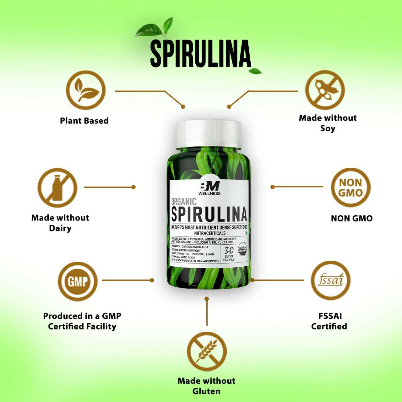 BM Wellness Organic Spirulina Tablets | Swadesiicart