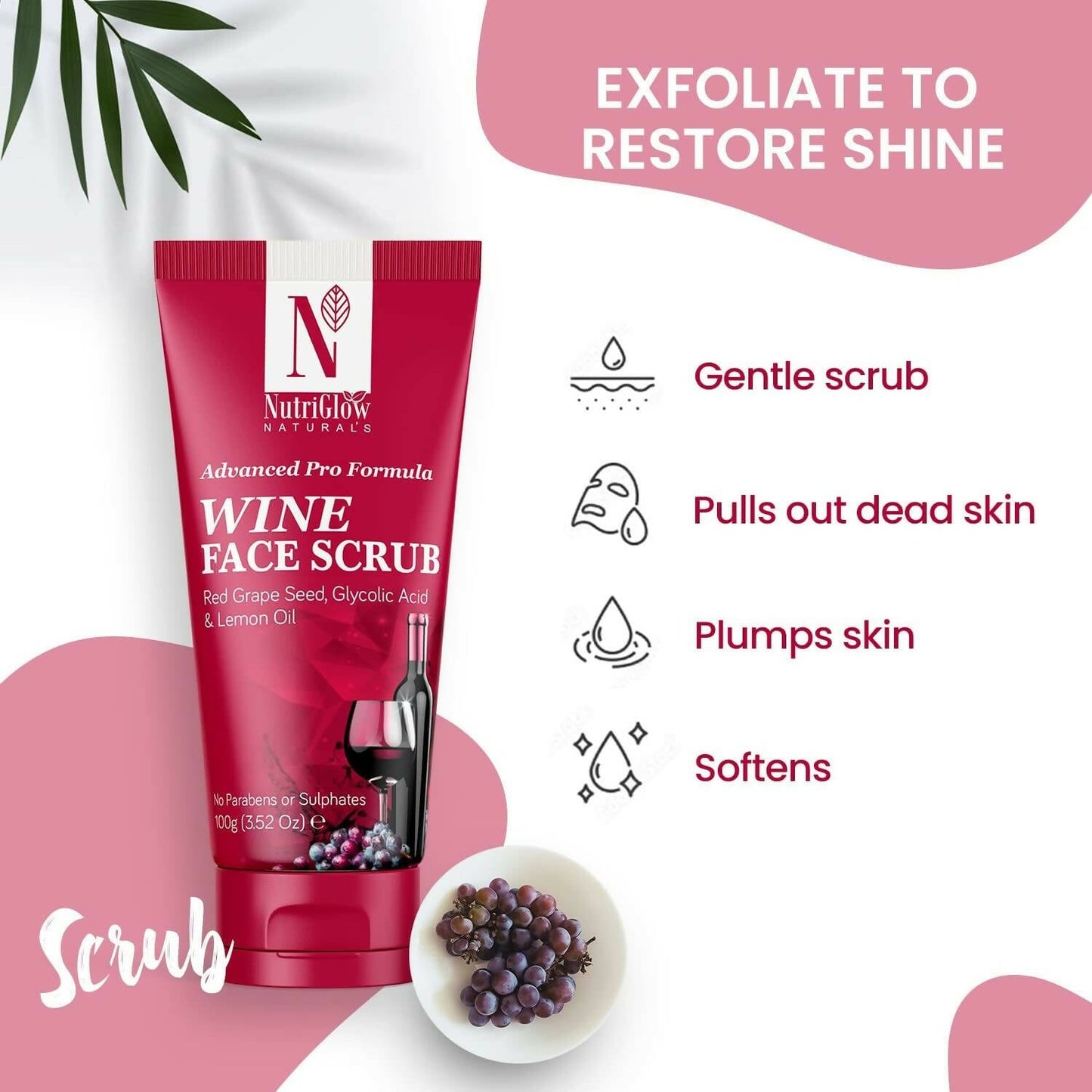NutriGlow NATURAL'S Advanced Pro Formula Wine Face Scrub - Swadesiicart