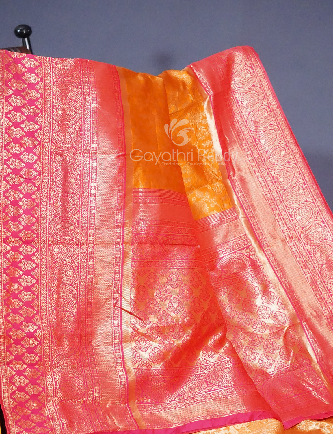 Shades of Yellow Floral Designbanaras Semi Silk Saree By Gayathri Reddy Designer Studio | Swadesiicart