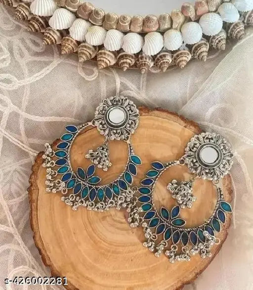 Tehzeeb Creations Women's Silver Plated Blue Meenakari Earrings | Swadesiicart