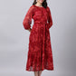 Souchii Maroon Floral Layered Chiffon A-Line Midi Dress - Swadesiicart