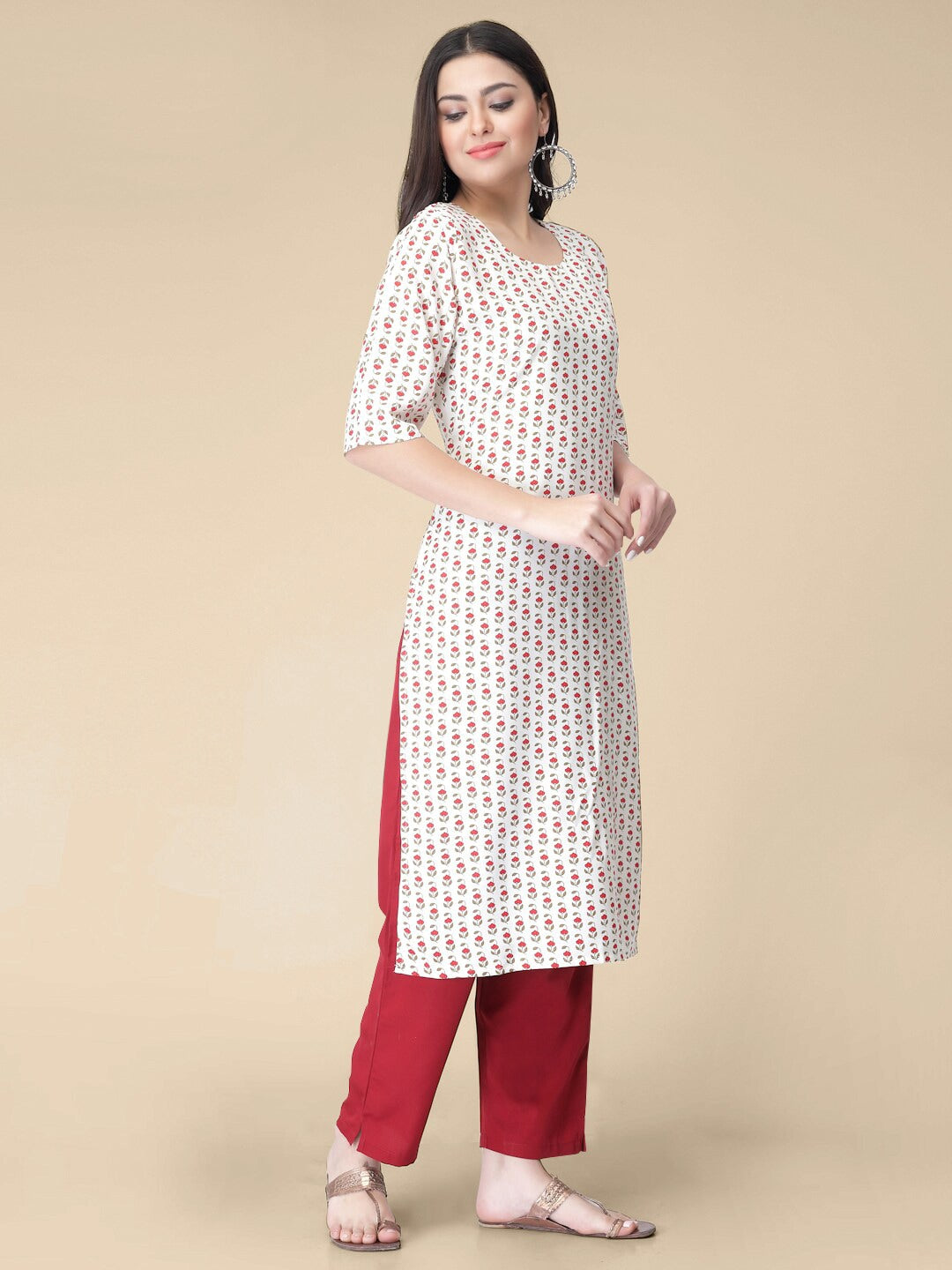 Kalini Floral Printed Round Neck Kurta with Trousers - Swadesiicart