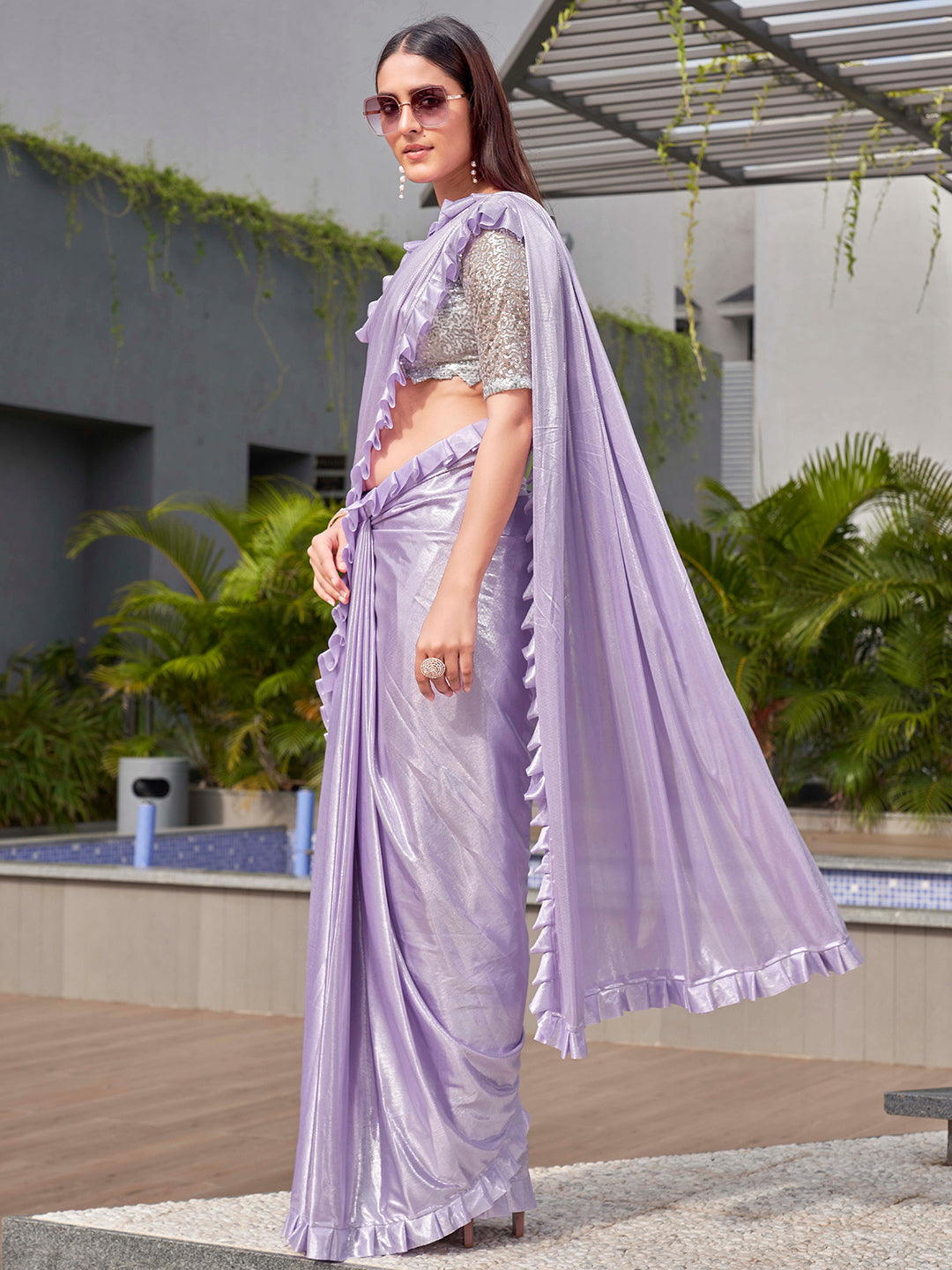 Tikhi Imli Lavender Embellished Saree | Swadesiicart