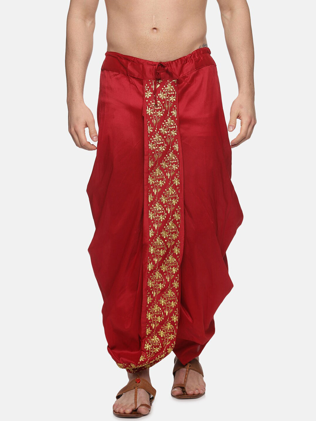 Sethukrishna Men Maroon Embroidered Dhoti Pant | Swadesiicart