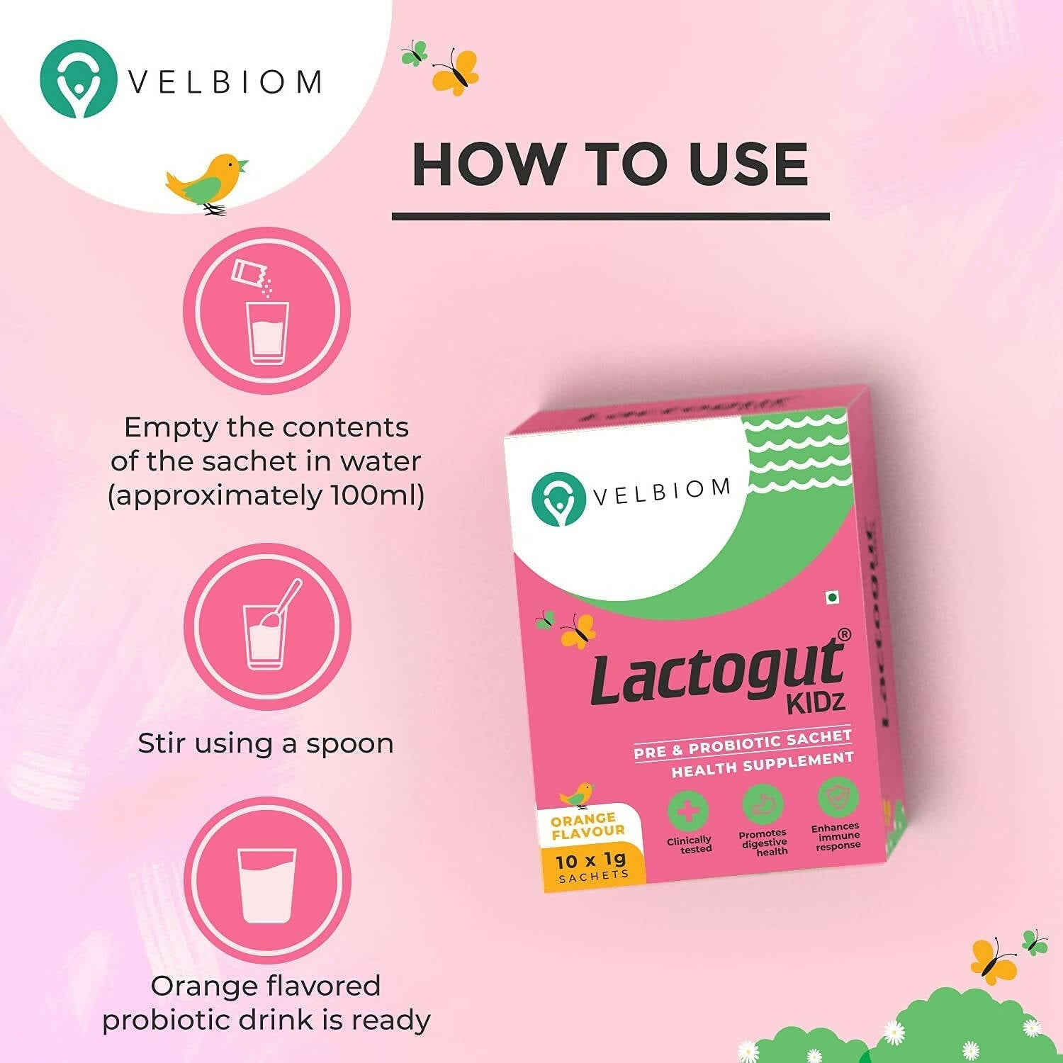 Velbiom Lactogut Kidz Probiotics Powder For Kids - Swadesiicart