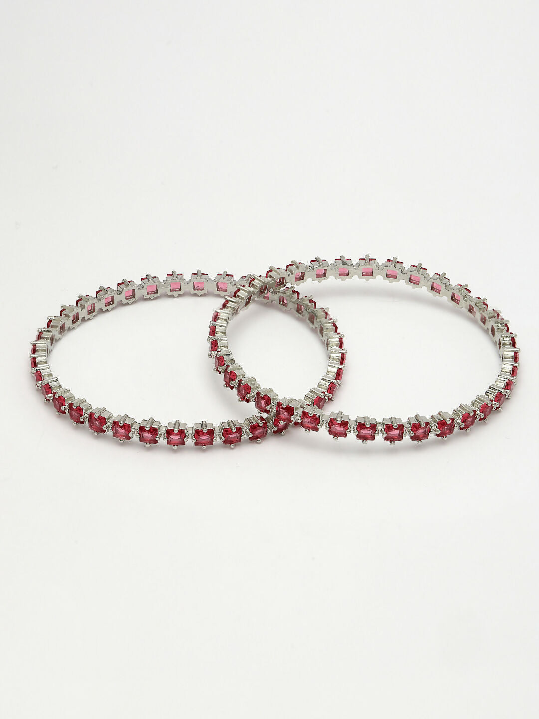 NVR Women's Set of 2 Pink CZ Stone-Studded Handcrafted Bangles - Swadesiicart