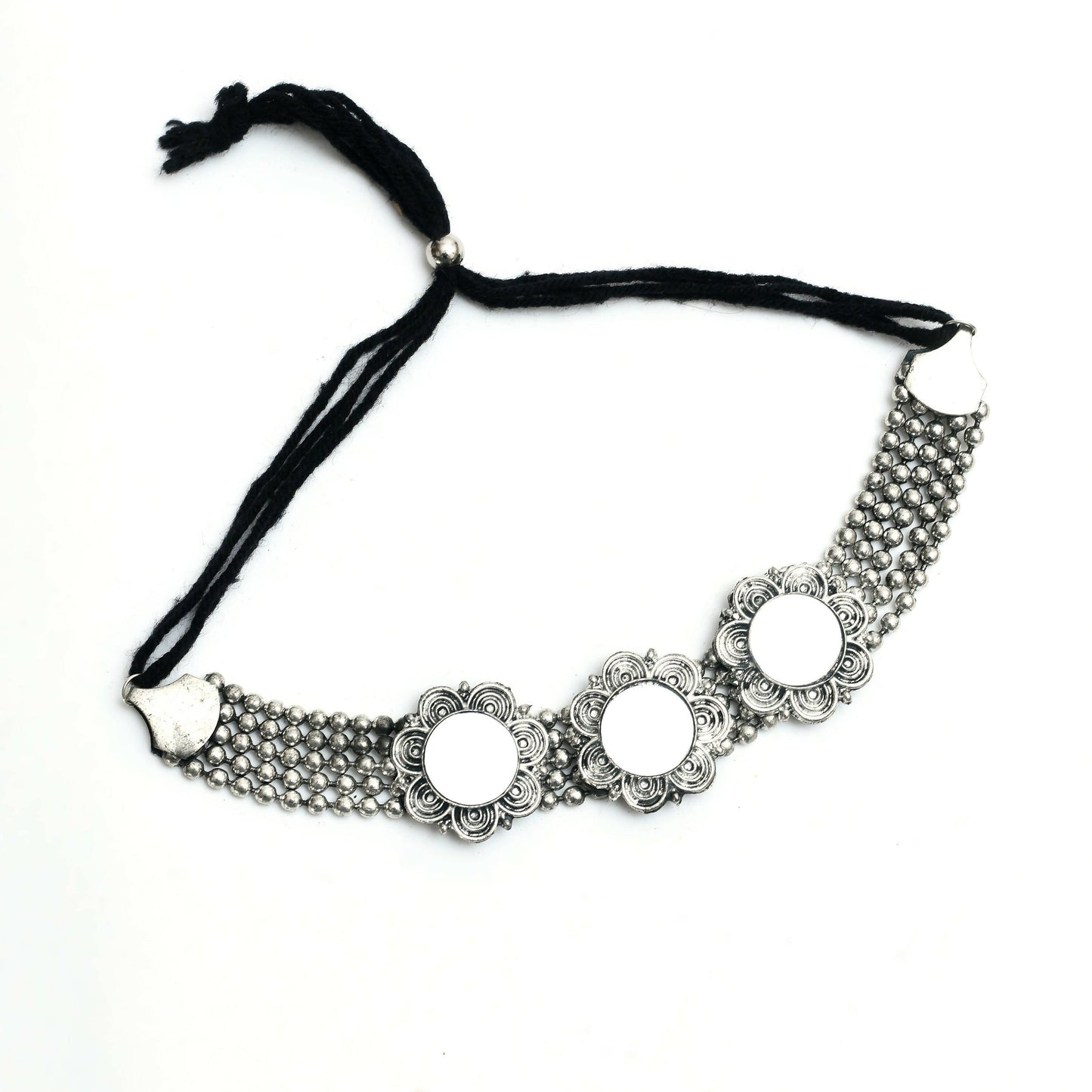 Mominos Fashion Johar Kamal Oxidised Silver-Plated Mirror Design Necklace Choker Set For Women | Swadesiicart