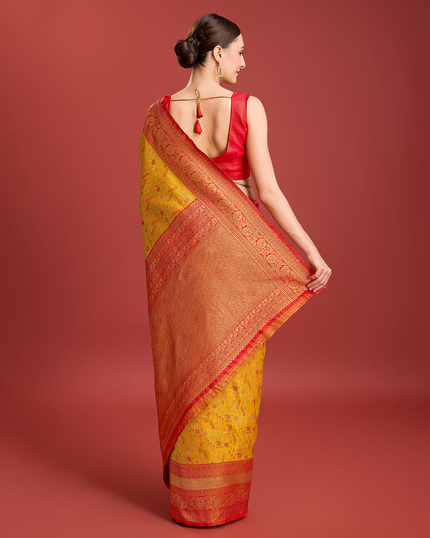 Monjolika Fashion Glamour And Tradition With This Mustard Color Zari Woven Banarasi Tissue Silk Saree | Swadesiicart