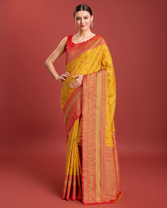 Monjolika Fashion Glamour And Tradition With This Mustard Color Zari Woven Banarasi Tissue Silk Saree | Swadesiicart