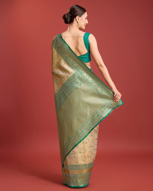 Monjolika Fashion Glamour And Tradition With This Beige Color Zari Woven Banarasi Tissue Silk Saree | Swadesiicart