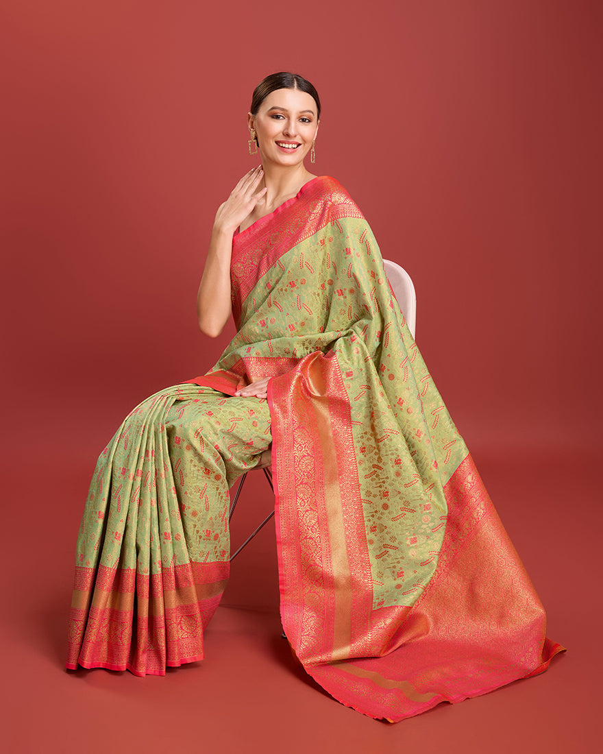 Monjolika Fashion Glamour And Tradition With This Pastel Green Color Zari Woven Banarasi Tissue Silk Saree | Swadesiicart