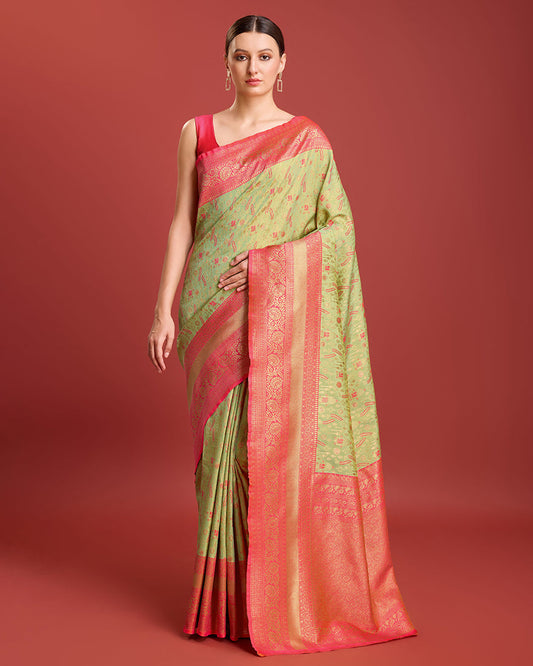 Monjolika Fashion Glamour And Tradition With This Pastel Green Color Zari Woven Banarasi Tissue Silk Saree | Swadesiicart