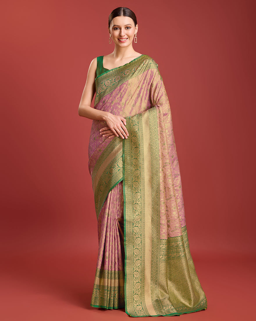 Monjolika Fashion Glamour And Tradition With This Rose Pink Color Zari Woven Banarasi Tissue Silk Saree | Swadesiicart