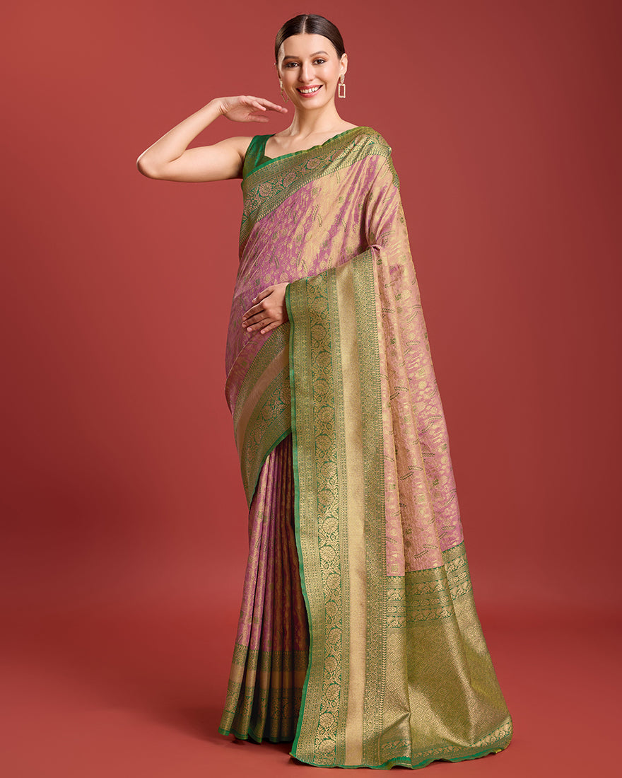 Monjolika Fashion Glamour And Tradition With This Rose Pink Color Zari Woven Banarasi Tissue Silk Saree | Swadesiicart