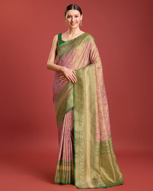 Monjolika Fashion Glamour And Tradition With This Rose Pink Color Zari Woven Banarasi Tissue Silk Saree | Swadesiicart