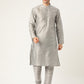 Sojanya Men Grey & Blue Solid Kurta Set with Nehru Jacket | Swadesiicart