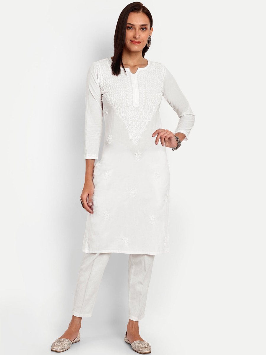ADA Floral Embroidered Chikankari Kurta | Swadesiicart