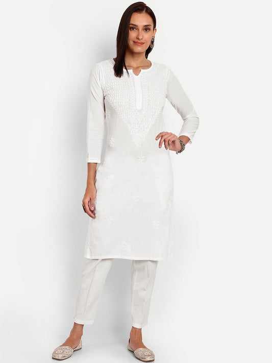 ADA Floral Embroidered Chikankari Kurta | Swadesiicart