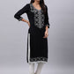 Souchii Women Black Ethnic Motifs Yoke Design Thread Work Kurta - Swadesiicart