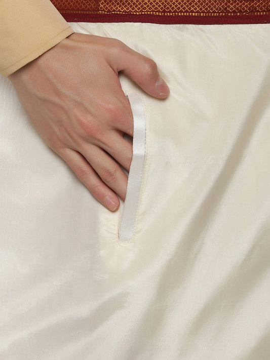 Sethukrishna Men Cream Solid Double Layer Readymade Veshti With Pocket | Swadesiicart