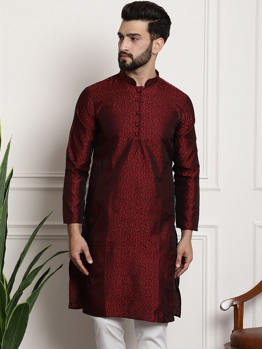 Sojanya Men Maroon Printed Straight Kurta | Swadesiicart